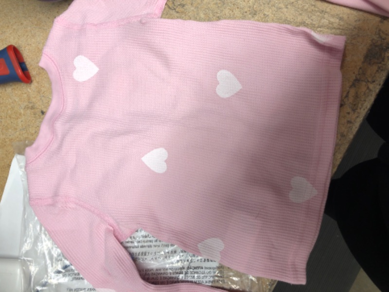 Photo 2 of Amazon Essentials Toddler Girls Thermal Long Underwear Set, Light Pink, Hearts, 3T
