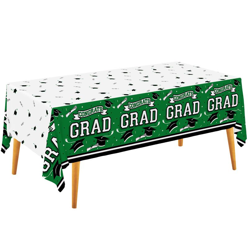 Photo 1 of 2 pack - Gatherfun Graduation Party Supplies,Gongrats Grad Tablecover for 2023 Graduation Party Decorations, 3 pcs Class Green Table Cloths, 54"x108"