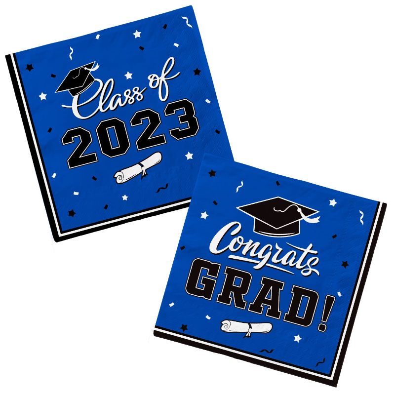 Photo 1 of 2 pack - Gatherfun Graduation Party Disposable Napkins Paper Napkins for College High School Graduation 3-Ply 50 Pack Blue