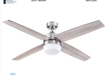 Photo 1 of Harbor Breeze Boltz II 52-in Brushed Nickel Color-changing Indoor Downrod or Flush Mount Ceiling Fan with Light Remote (4-Blade)