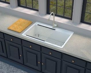 Photo 1 of allen + roth Sanborn Sink Set Dual-mount 33-in x 22-in Alpina Granite Single Bowl 5-Hole Workstation Kitchen Sink