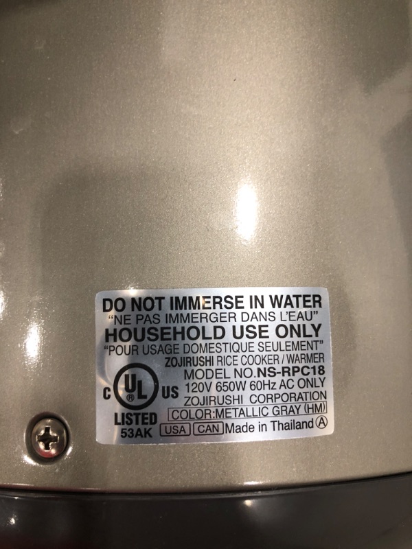 Photo 3 of ***SEE NOTES*** ***POWERS ON*** Zojirushi NS-RPC18HM Rice Cooker and Warmer, 10-Cup (Uncooked), Metallic Gray 10-Cup Metallic Gray