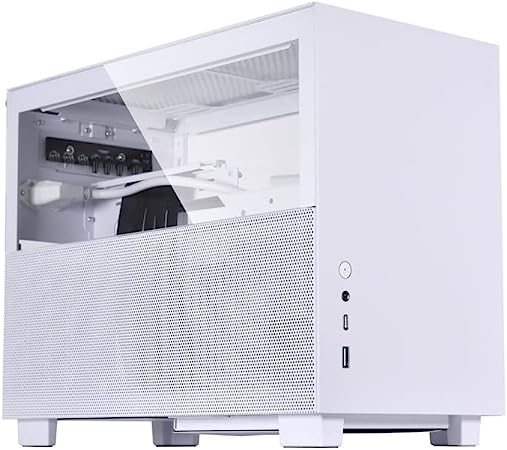 Photo 1 of ***SEE NOTES*** Lian Li Q58 White Color SPCC / Aluminum / Tempered Glass Mini Tower Computer Case , PCIe 4.0 Riser Card Cable Included - Q58W4