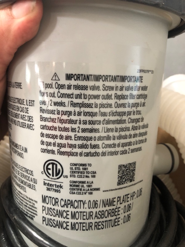 Photo 3 of **SEE NOTES**
INTEX 28637EG C1000 Krystal Clear Cartridge Filter Pump for Above Ground Pools, 1000 GPH Pump Flow Rate 1,000 Gallons Per Hour 1,000 Gallons Per Hour Filter Pump