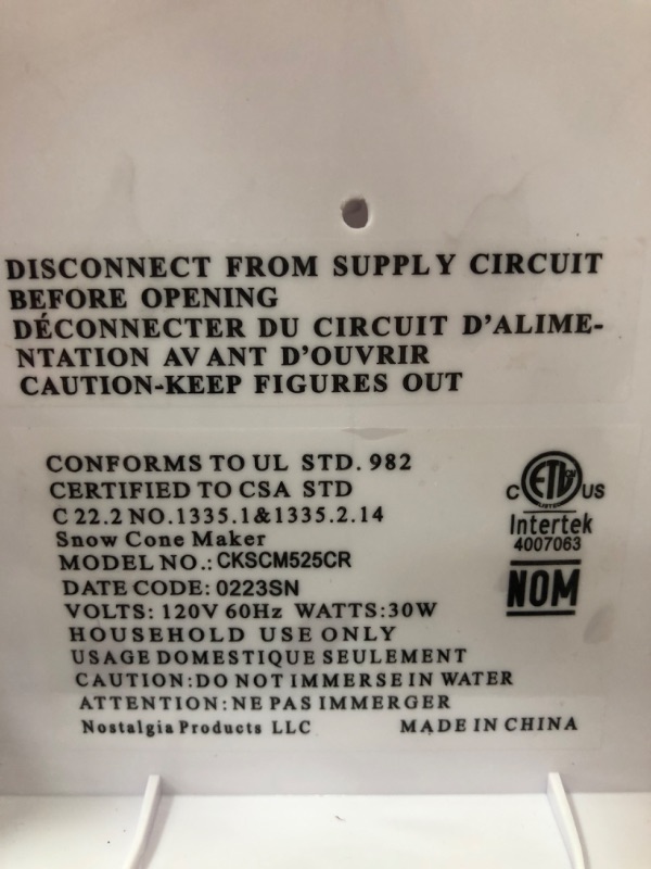 Photo 4 of ***POWERS ON*** Nostalgia SCM550COKE Coca-Cola Countertop Snow Cone Maker Makes & Ice Scoop – White/Red & now Cone Syrup Party Kit, Kool-Aid Shaved Ice, Multicolor Cone Maker Only + Ice Scoop