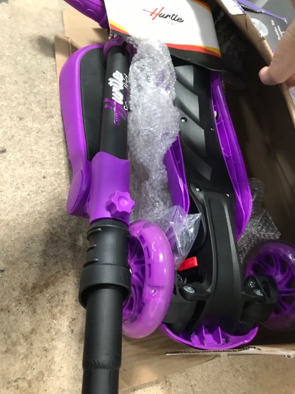 Photo 2 of 3 Wheeled Scooter for Kids - Stand & Cruise Child/Toddlers Toy Folding Kick Scooters w/Adjustable Height, Anti-Slip Deck, Flashing Wheel Lights, for Boys/Girls 2-12 Year Old - Hurtle HURFS56 Purple