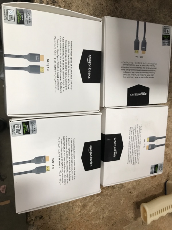 Photo 2 of **BUNDLE OF 4**  Amazon Basics High-Speed HDMI Cable (48Gbps, 8K/60Hz ) - 10 Feet, Dark Gray, Monitor 1 Dark Gray 10 Feet