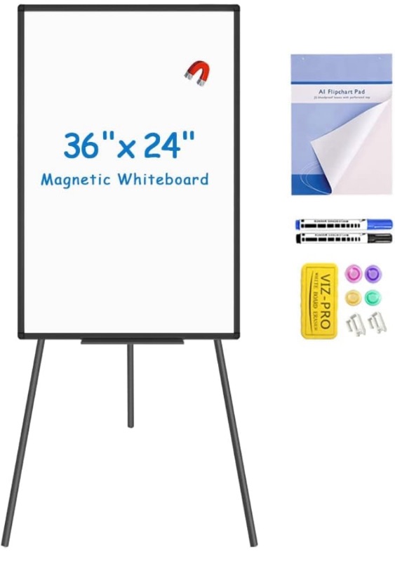 Photo 1 of VIZ-PRO Magnetic Whiteboard Easel Black, 36 x 24 Inches, Portable Dry Erase Board Height Adjustable for School Office and Home