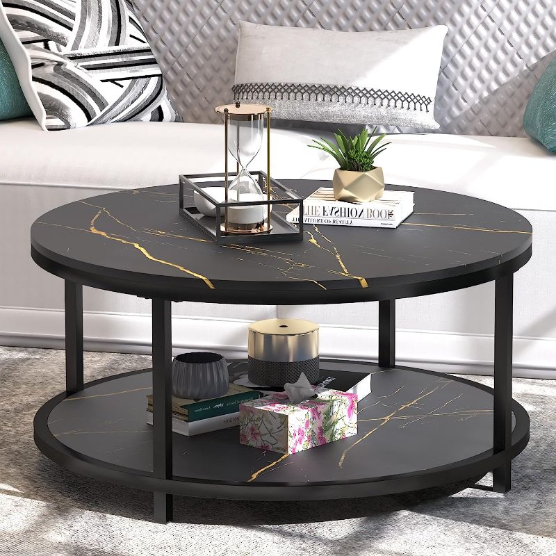 Photo 4 of 
WiberWi Round Coffee Table Black Coffee Tables for Living Room 35.8" Faux Marble Top Circle Table Furniture Sturdy Metal Frame Legs Cocktail Table wit