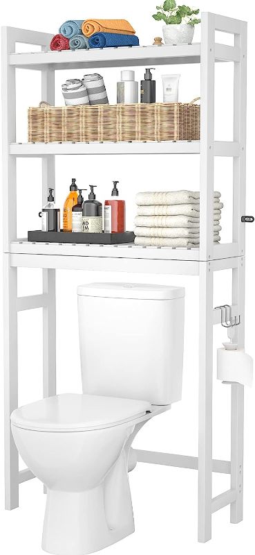 Photo 2 of 
Homykic Over The Toilet Storage, Bamboo 3-Tier Over-The-Toilet Space Saver Organizer Rack, Stable Freestanding Above Toilet Stand with 3 Hooks for Bathroom,...