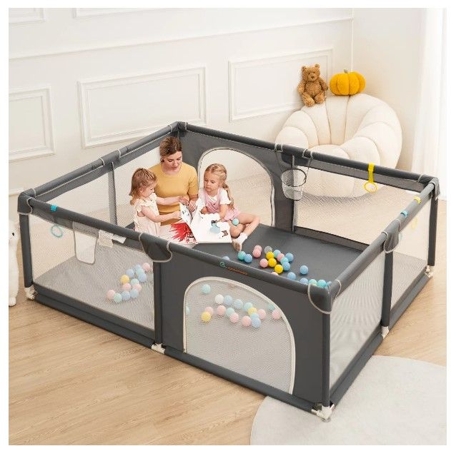 Photo 1 of Baby Playpen, 63x63'' Large Baby Playard, Kids Activity Center with Anti-Slip Base,Sturdy Safety Play Yard for Infants Toddlers