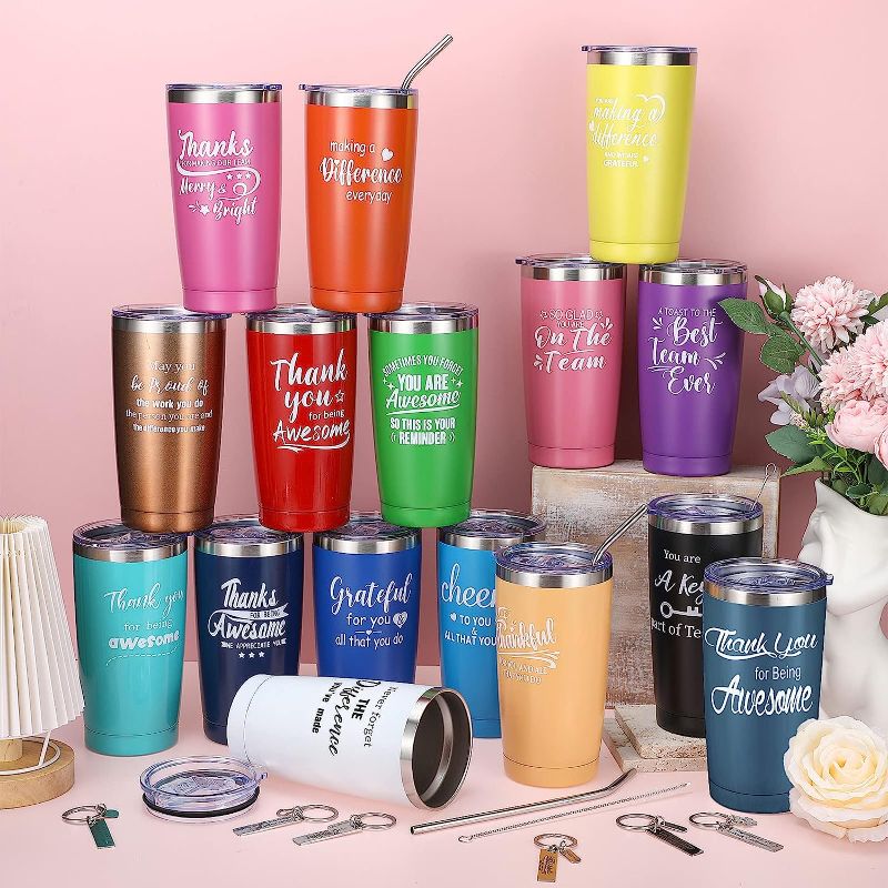 Photo 1 of hank You Gifts for Women Men 20 oz Inspirational Tumbler with Keychain Insulated Stainless Steel Appreciation Tumblers Team Motivational Encouragement Gift for Coworker Employees Friends (16 Pcs)