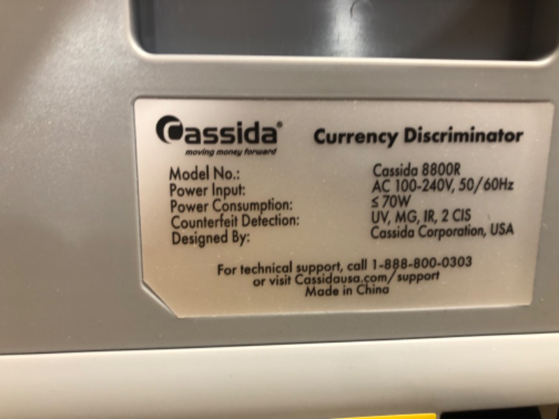 Photo 7 of Cassida 8800R USA Premium Bank-Grade Mixed Denomination Money Counter Machine, Advanced Counterfeit Detection, Multi-Currency, 3-Year Warranty, Includes External Display, Printing Enabled