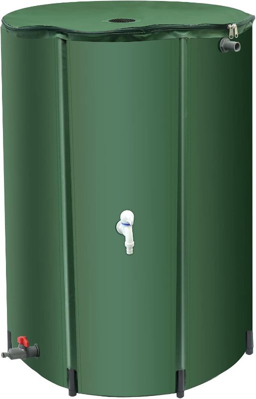 Photo 1 of 100 Gallon Collapsible Rain Barrel with Spigots, 100 Gal Foldable Rainwater Barrel, Rain Water Barrel Collector for Downspout, with Filter Overflow Valve Kit