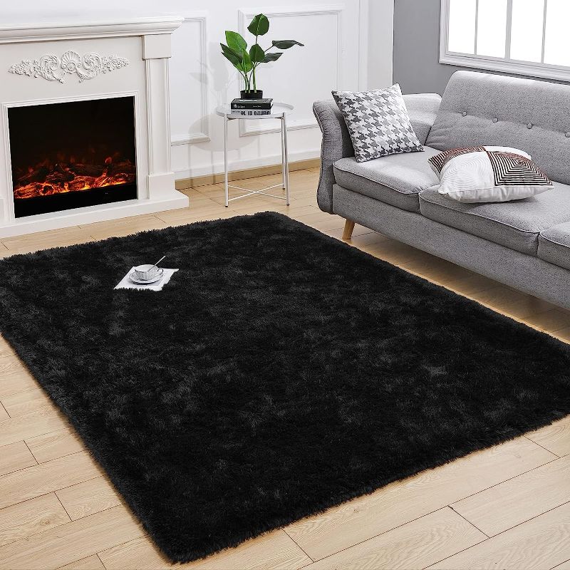 Photo 1 of Kelarea Super Soft Shaggy Rug Fluffy Bedroom Carpets, 5x8 Feet Black, Modern Indoor Fuzzy Plush Area Rugs for Living Room Dorm Home Decorative Kids Girls Children's Floor Rugs
