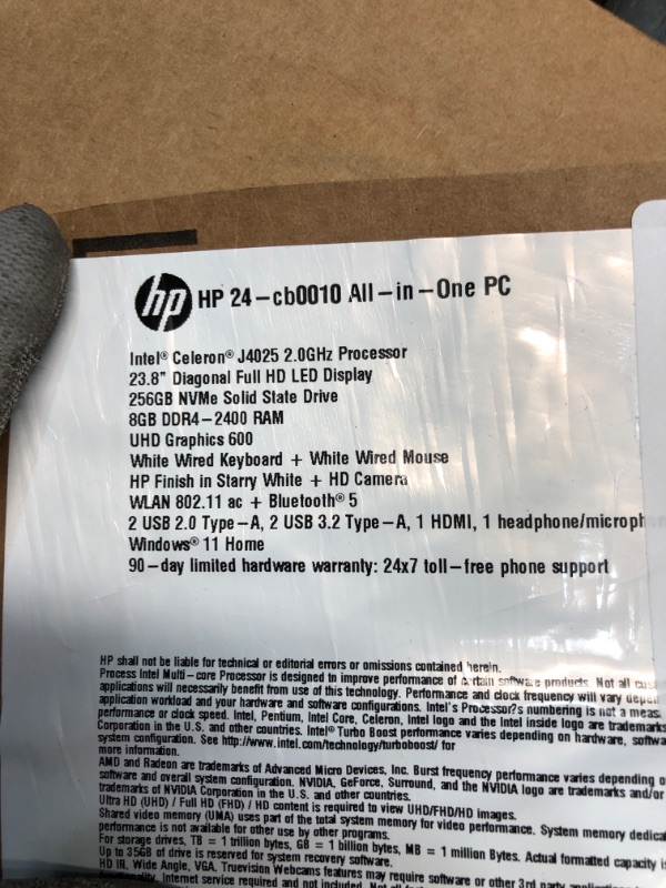 Photo 7 of *** USED *** HP 24-cb0010 23.8” FHD All-in-One Desktop PC, Intel Celeron Processor J4025, 8GB RAM, 256 GB SSD, Webcam, WiFi, BT, Windows 11 Home (Renewed) 24-cb0010, Starry White