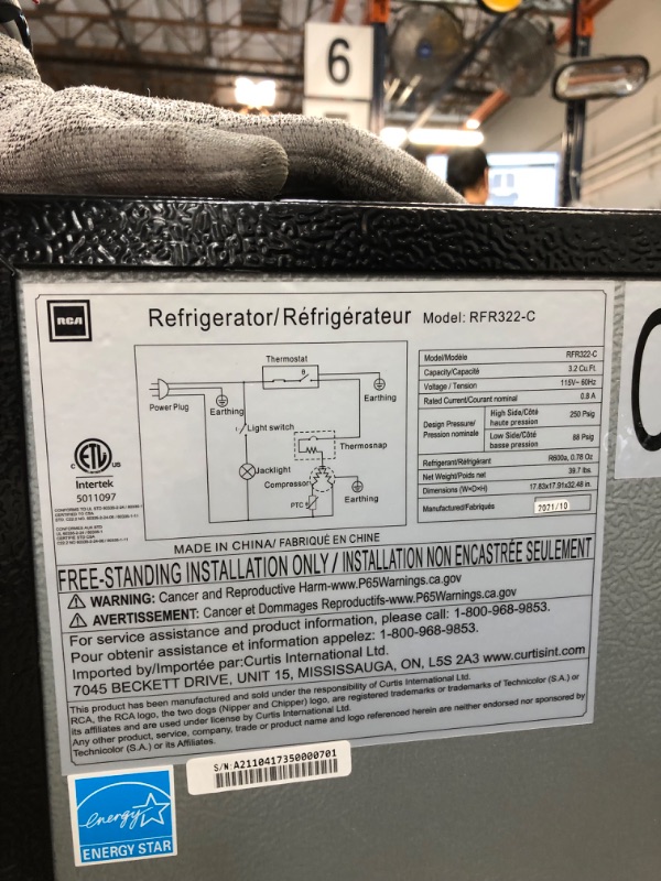 Photo 6 of **** NEW MISSING PACKAGING *** ** MINOR DAMAGE ON THE SIDE SEE PICTURES ** RCA RFR322 Mini Refrigerator, Compact Freezer Compartment, Adjustable Thermostat Control, Reversible Door, Ideal Fridge for Dorm, Office, Apartment, Platinum Stainless, 3.2 Cubic F