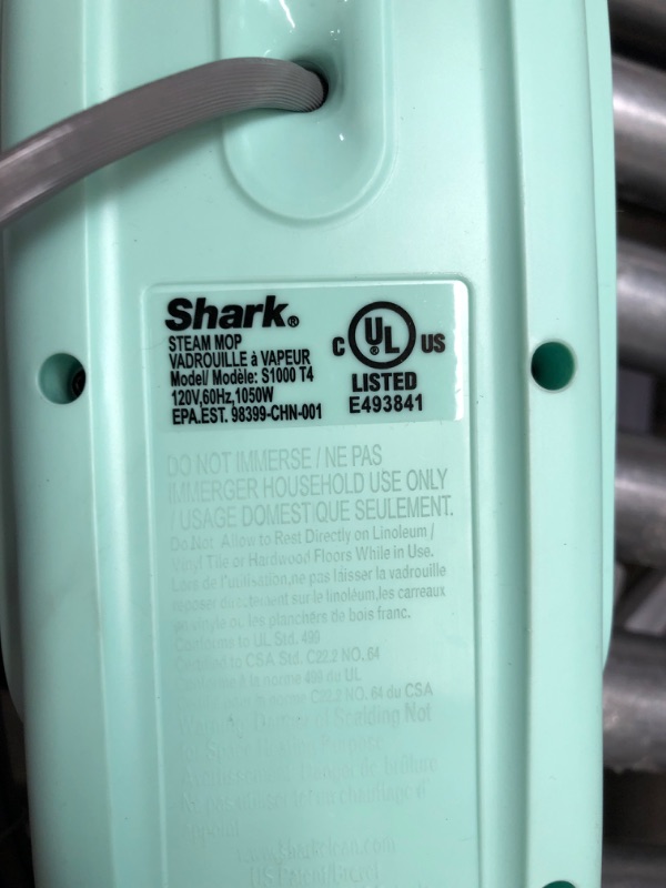 Photo 3 of *** USED *** Shark S1000 Steam Mop , Lightweight, Safe for all Sealed Hard Floors like Tile, Hardwood, Stone, Laminate, Vinyl & More, Machine Washable Pads, Removable Water Tank, White/Seafoam
