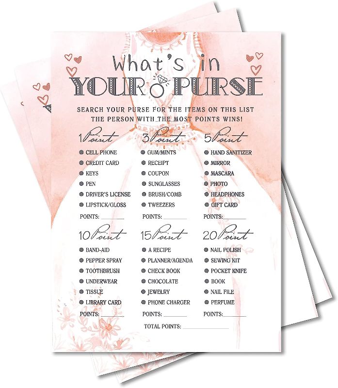 Photo 1 of 2 Bridal Shower Games, Wedding Party Games, (What's in Your Purse), Bridal Shower Decorations, Gift – 30 Cards per Set (Suit009)
