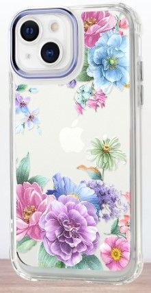 Photo 1 of 2 OOK Flower Case Compatible with iPhone 13 6.1 inch, Cute Clear Floral Elegant Phone Case, Flexible TPU Shockproof Bumper Camera Protection Cover for Women Girls, Purple Floral 13, Purple Floral