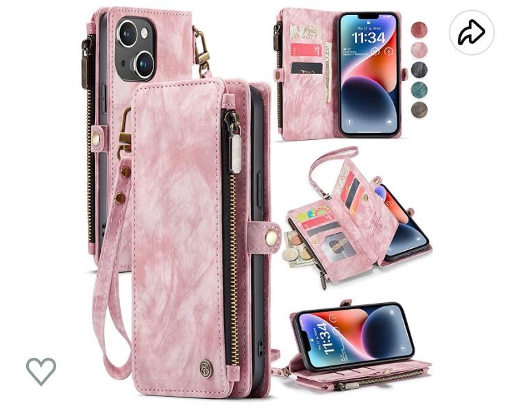 Photo 1 of Defencase for iPhone 14 Plus Case, iPhone 14 Plus Case Wallet for Women Men, Durable PU Leather Magnetic Buckle Flip Strap Zipper Card Holder Wallet Phone Cases for iPhone 14 Plus [6.7"], Pink