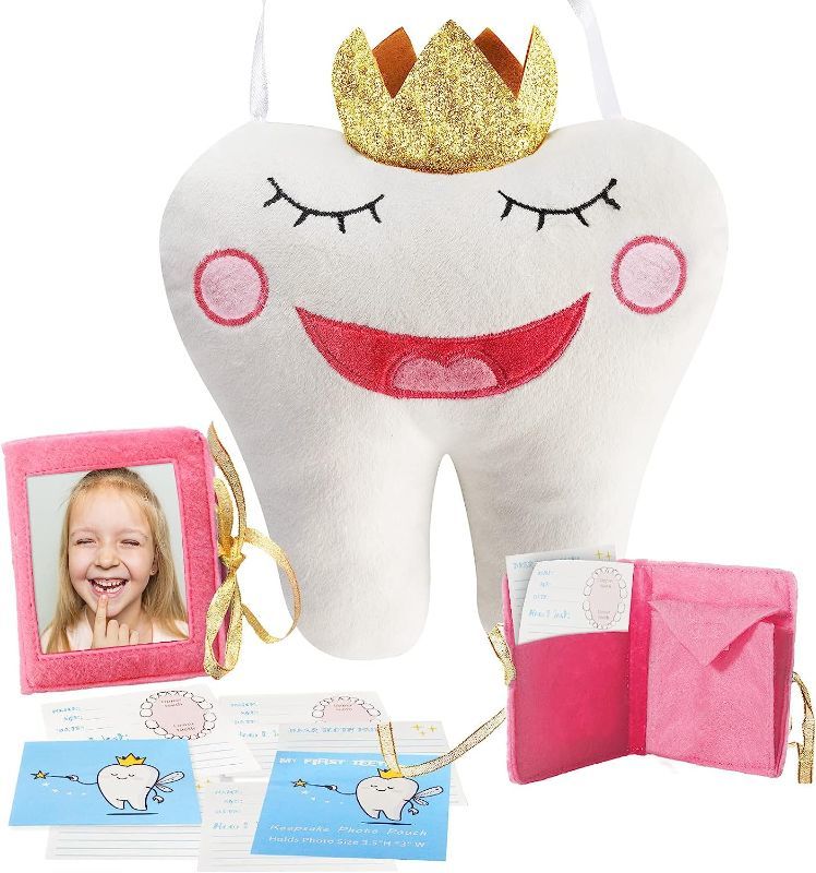 Photo 1 of ALLYORS Tooth Fairy Pillow for Girl Tooth Fairy Kit for First Tooth Tooth Fairy Box with Keepsake Notepad, Tooth Fairy Pouch and Bag for Tooth Fairy Gifts (Pink-1)
