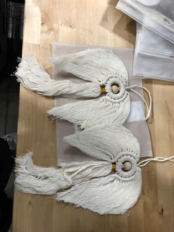 Photo 1 of 2 Pcs Macrame Angel Wall Hanging Woven Yarn Home Western Rope Boho Room Decor Chic Marchame Tapestry for Living Room Apartment Home Bedroom,Beidge
