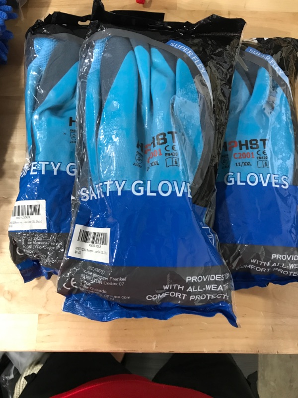 Photo 2 of *** 3 PACK BUNDLE *** ** SIZE - XXL ** HPHST C2001 Waterproof Work Gloves 15 Gauge Grip Double Coated Nylon Gloves with Comfortable Latex Foam for Multipurpose Use