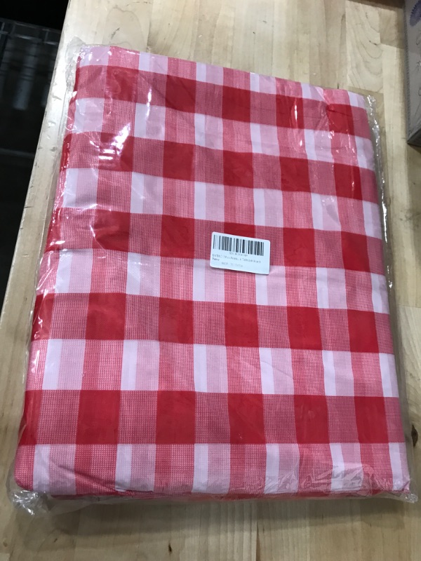 Photo 2 of 10 Pack 84 inch Round Plastic Tablecloth, Checkered BBQ Tablecloth,Red & White Gingham Plastic Tablecloth.