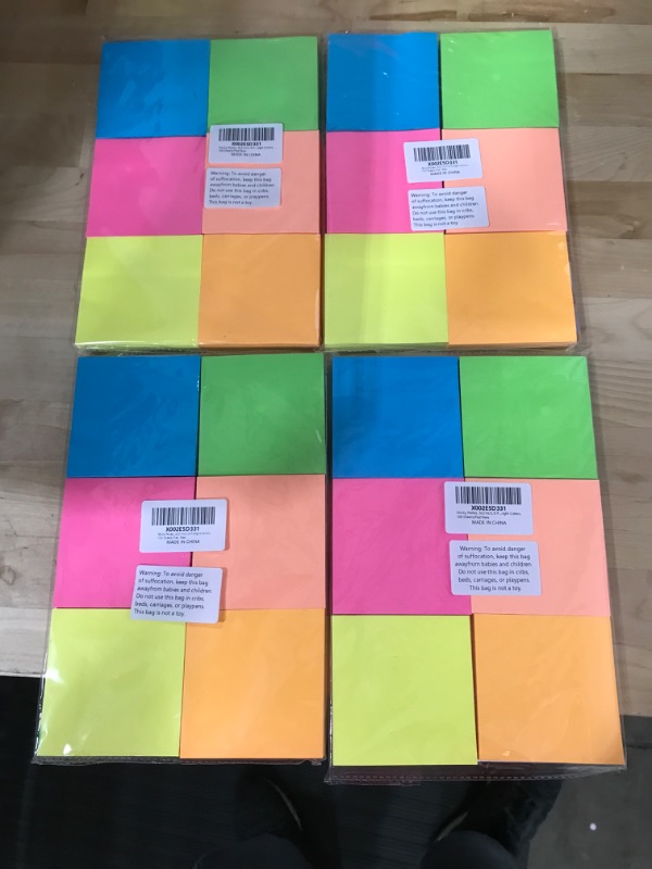 Photo 2 of Teskyer 600 Sheets Sticky Notes, 3x3 Inch, 6 Pads Strong Adhesive Self-Stick Notes, 6 Bright Colors, 100 Sheets/Pad Yellow, Orange, Green, Pink, Blue, Purple Unlined
*4 Packs*