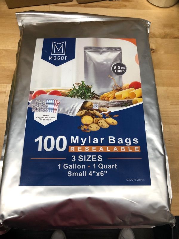 Photo 2 of 100 MYbag Mylar Bags for Food Storage With Oxygen Absorbers 5 Mil Thick 300cc Labels, 4"x6" Resealable Mylar Bag for Candy, Packaging,Long Term