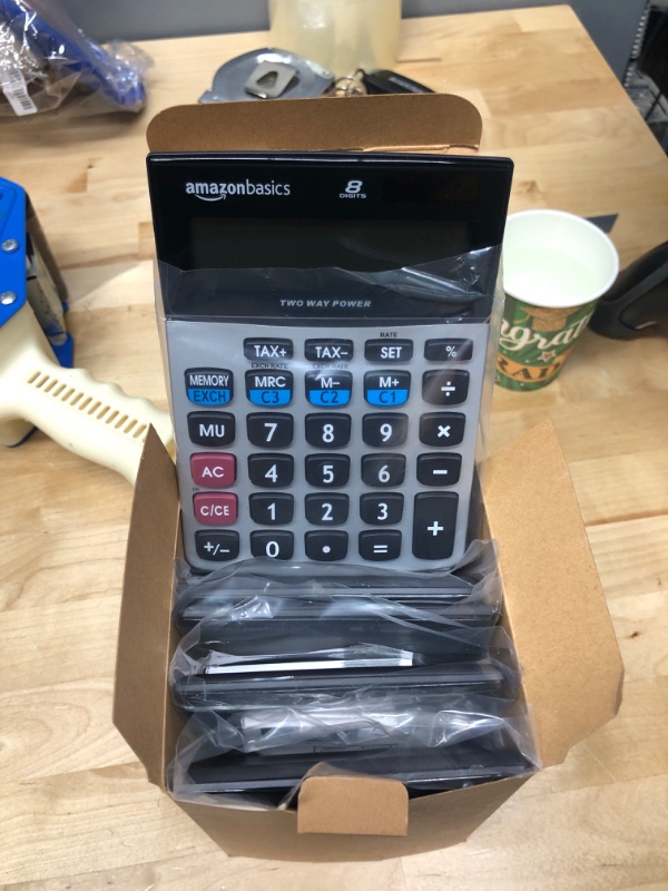 Photo 1 of Amazon Basics LCD 8-Digit Desktop Calculator, Silver - 5 Pack Silver 5 pack