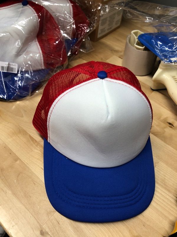 Photo 1 of NIS Men's Mesh Trucker Adjustable Cap 3 Tone Royal Blue Red White 2 ITEMS