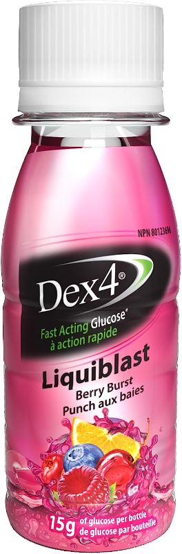 Photo 1 of ***NO EXP DATE*** Dex4 LiquiBlast Berry Burst Flavored Fast-Acting Liquid Glucose Supplement 6-Pack | Each 2oz Bottle Contains 15 Grams of Fast-Acting Carbs | Great for Mild to Moderate Lows