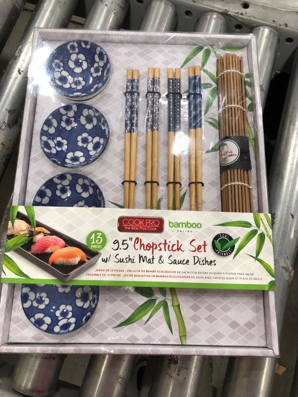Photo 2 of 13 Pc Multicolored Bamboo Chopstick Set W/ Sauce Dishes