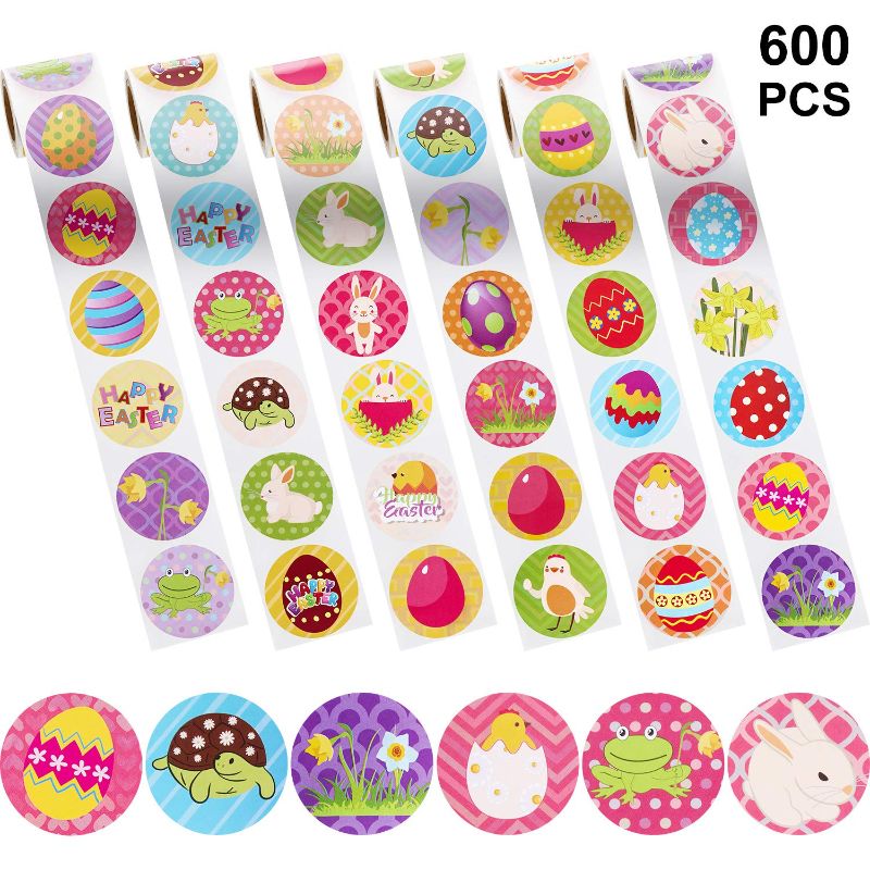 Photo 1 of 600 Pieces Easter Stickers Assorted Easter Theme Cartoon Egg Chicks Bunny Animal Stickers with 36 Design for Easter Party Favors (Frog, Turtle Style)
