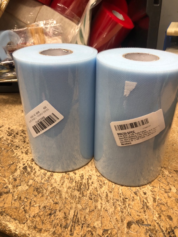 Photo 1 of 2PCK SOF Tulle Rolls, 6 Inch Tulle Fabric Spool/Roll,Wedding Tulle Fabric Bolt Spool for Tutu Skirt Crafting Favors Pew Bow Party Decorations (6“ x 100 Yards, Light Blue) 6“ x 100 Yards Light Blue