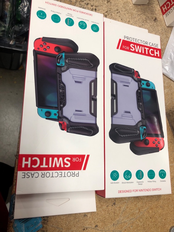 Photo 2 of 2pcks of Switch Protector Teal LEYUSMART for Nintendo, Slim TPU Cover with HD Tempered Glass Screen Protector & 2 Thumb Caps Nintendo Switch Protector