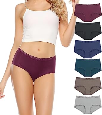 Photo 1 of Altheanray Womens Underwear Briefs Mid Rise Ladies Soft Stretch Panties Lace Hipster Breathable Underpants 6 Pack XL