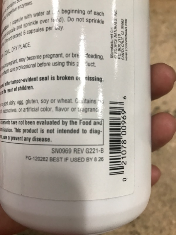 Photo 3 of ***EXP 08/26*** Source Naturals Essential Enzymes, 500 mg, Capsules - 240 count bottle