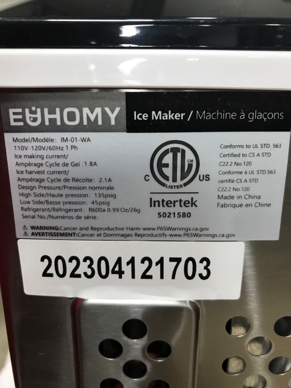 Photo 4 of ***POWERS ON*** EUHOMY Ice Maker Machine Countertop, 27 lbs in 24 Hours, 9 Cubes Ready in 6 Mins, Electric ice Maker and Compact Potable ice Maker with Ice Scoop and Basket. Perfect for Home/Kitchen/Office.(Sliver) 27lbs/Day Silver 1