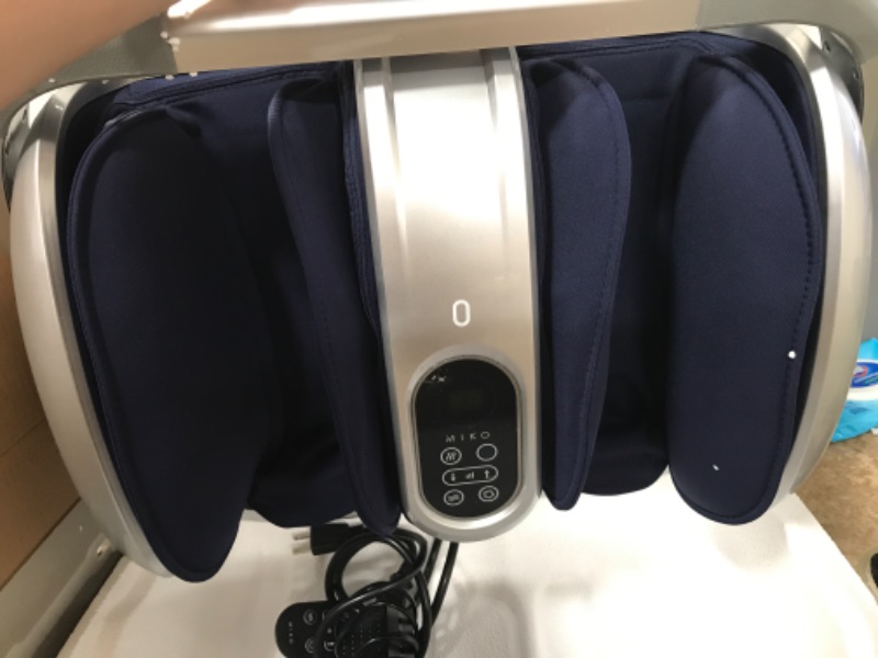 Photo 1 of MIKO Shiatsu Foot Massager Machine Deep Tissue Massage Improves Circulation, Blood Flow with Deep Kneading, Heat Therapy - Plantar Fasciitis, Neuropathy, Diabetics Fits Up to Size15 Silver-blue