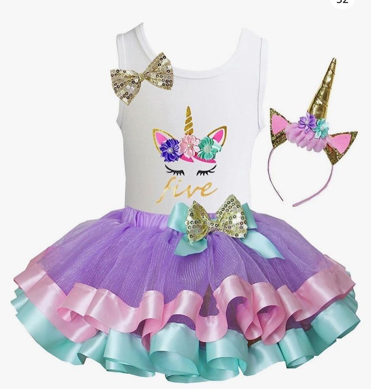 Photo 1 of Kirei Sui Girls Lavender Pastel Satin Trimmed Tutu Birthday Unicorn medium
