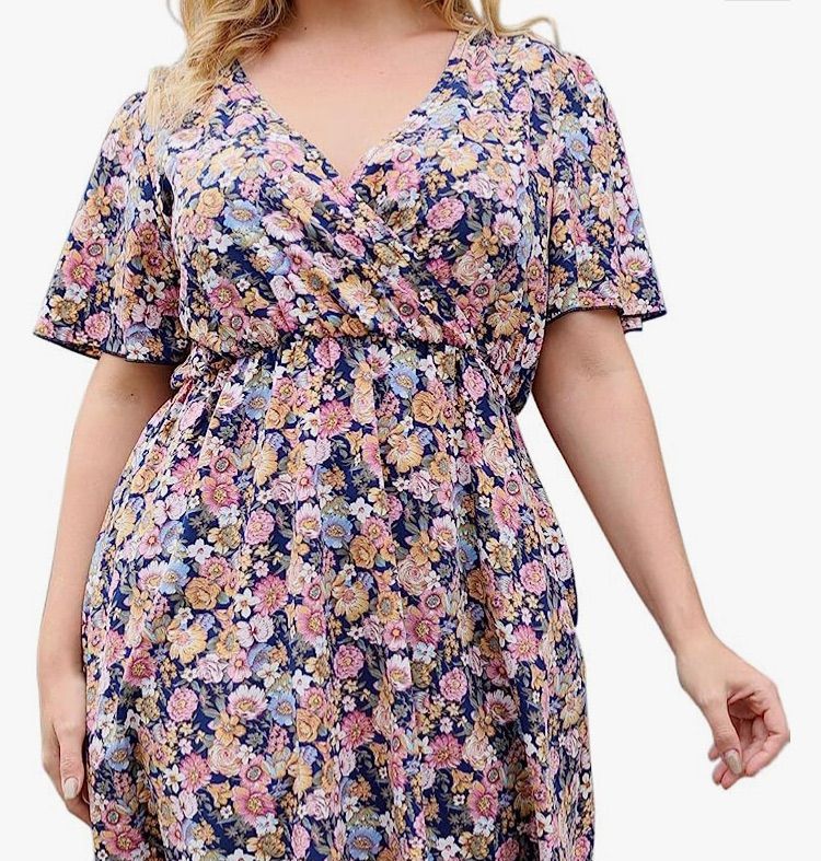 Photo 1 of Nemidor Womens Casual V-Neck Plus Size Summer Boho Swing Wrap Dress with Pockets NEM266- size 18 
