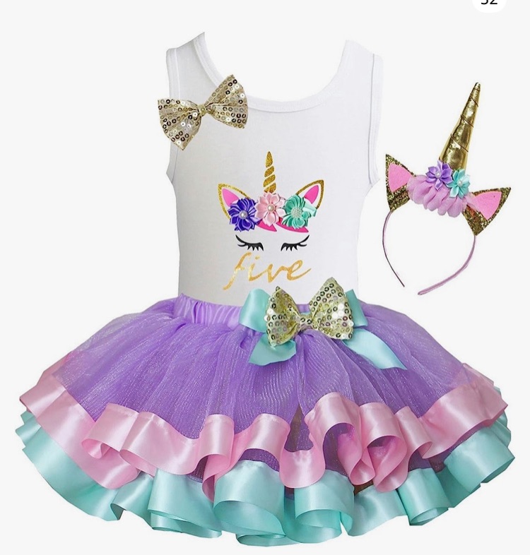 Photo 1 of Kirei Sui Girls Lavender Pastel Satin Trimmed Tutu Birthday Unicorn M Five