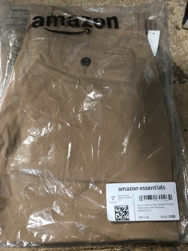 Photo 2 of Amazon Essentials Men's Straight-Fit Casual Stretch Khaki Pant 35W x 34L Dark Khaki Brown