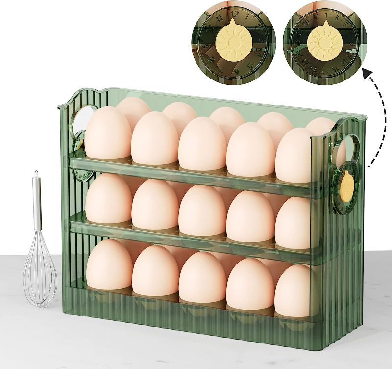 Photo 1 of 30 Count Egg Storage Drawer for Refrigerator - 3 Layers Egg Container with Egg Beater Clear Plastic Egg Tray for Fridge Side Door, Egg Holder for Refrigerator