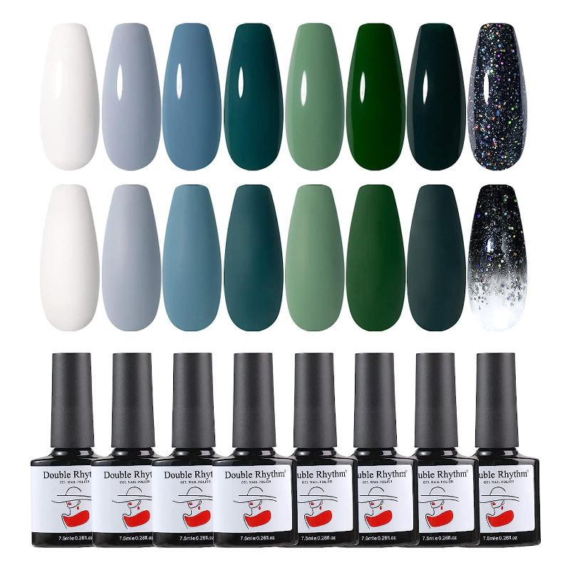 Photo 1 of Bundle of 2, Double Rhythm 8 Colors Gel Nail Polish Kit Soak Off Green Blue Polish Gel Starter Set Art Manicure Home Salon DIY Gifts, 7.5ml (8-kit8)
