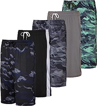 Photo 1 of 5 Pack: Boys Girls Youth Teen Printed Camo Dry-Fit Sport Active Athletic Shorts MEDIUM 
