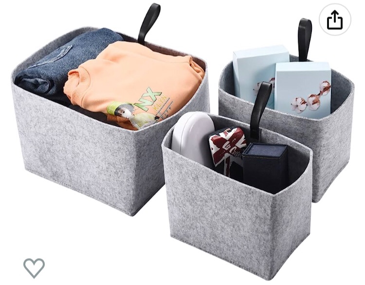 Photo 1 of 2 JTJ Sourcing Felt Storage Organizer - 7x10x10-Inch Baby Clothes Drawer Organizer - Dividers and Storage Division Box for Socks and Underwear - Nursery Organization Bins and Dresser Box - Set of 3